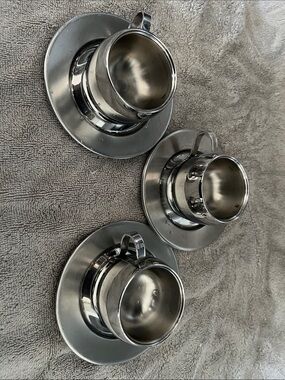 Tramontina 18/10 Stainless Steele espresso cups & Saucer set of 3